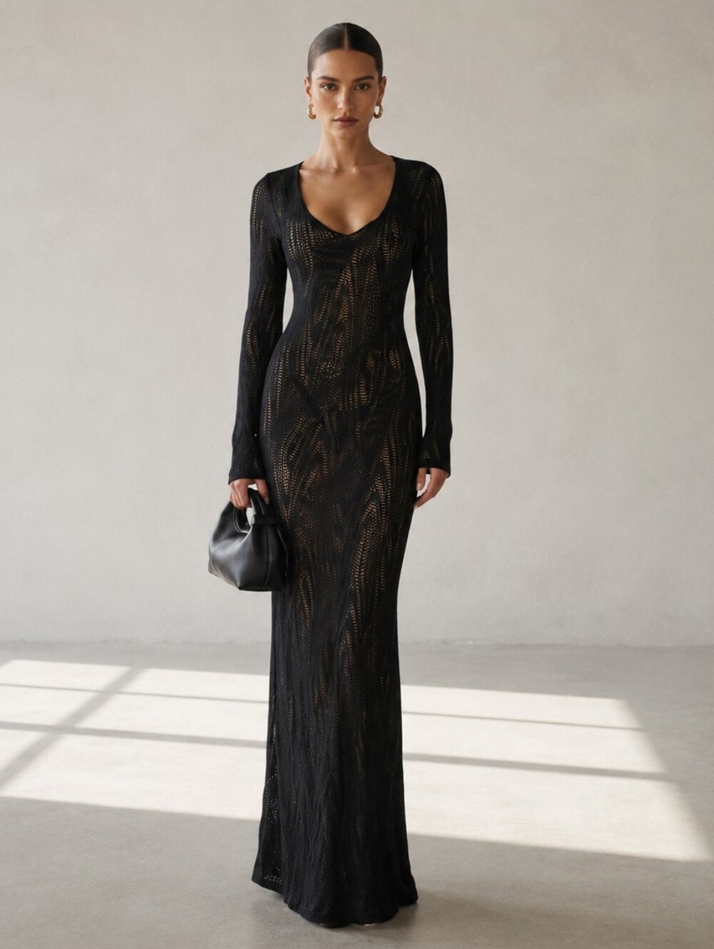 90s Helen David Devoré Velvet Burnout Black Maxi Dress Sz 8 Goth Dark Romantic